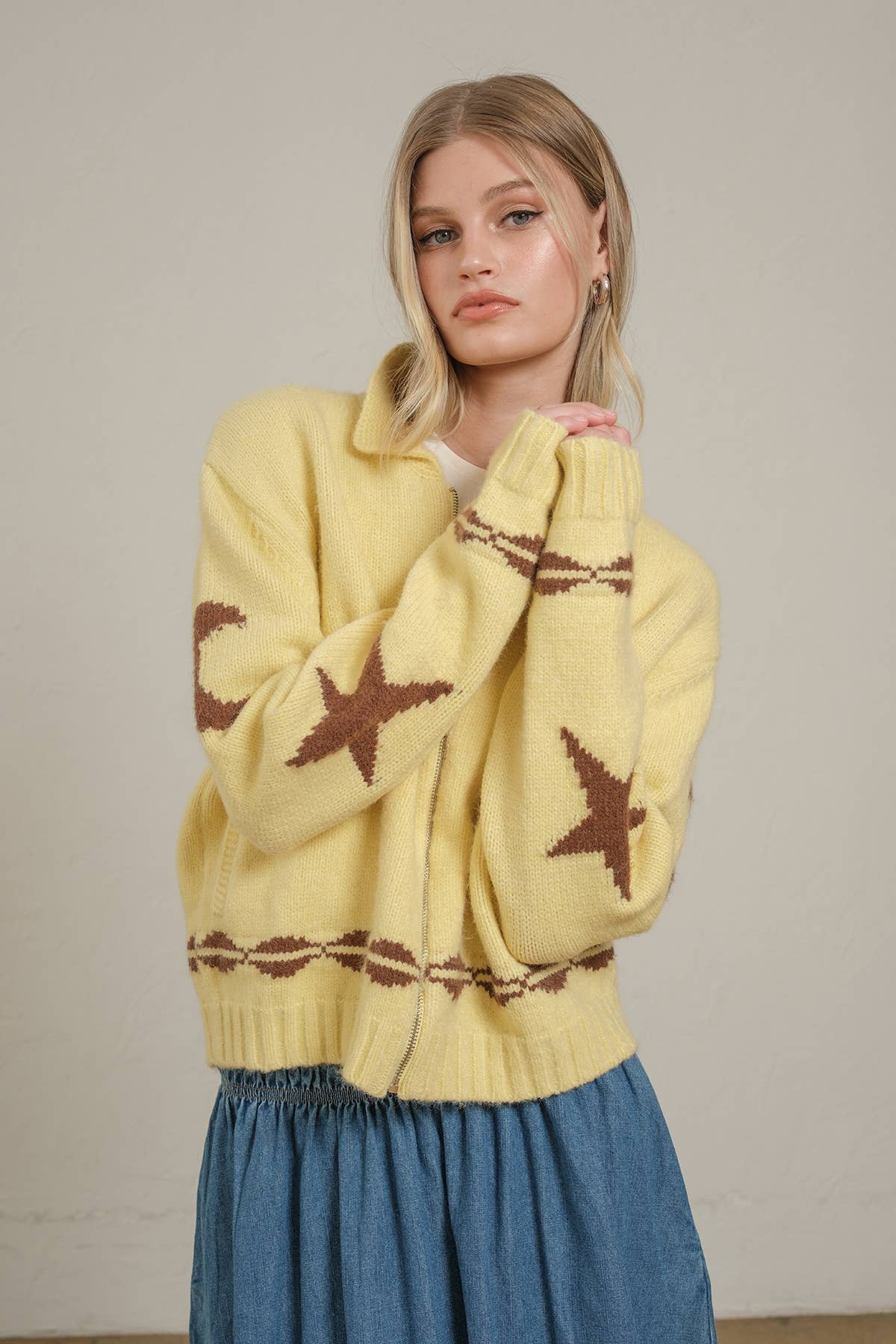 Cozy Pattern Zip Sweater Jacket