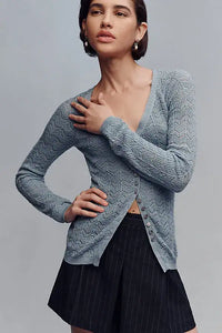 Pointelle Button-Up Knit Cardigan