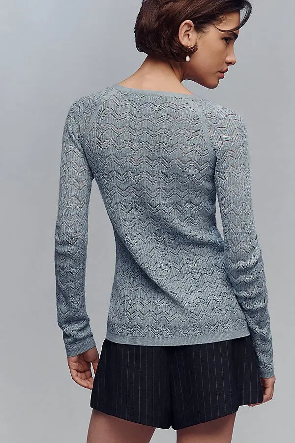 Pointelle Button-Up Knit Cardigan