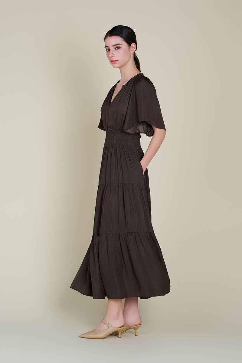 PLEATED SATIN MAXI DRESS