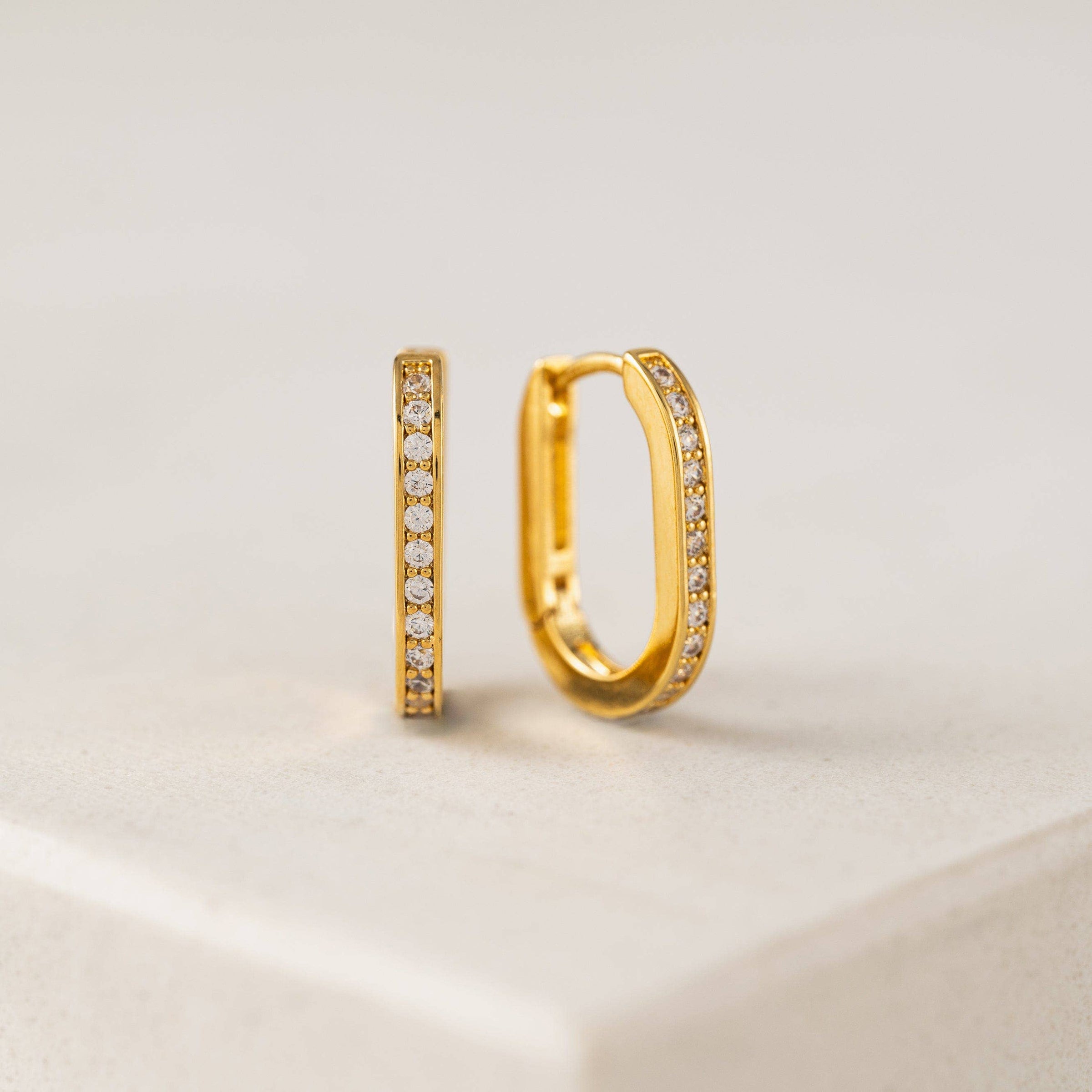 Solana Paperclip Hoop Earrings | Pavé Hoops | Gold-Plated