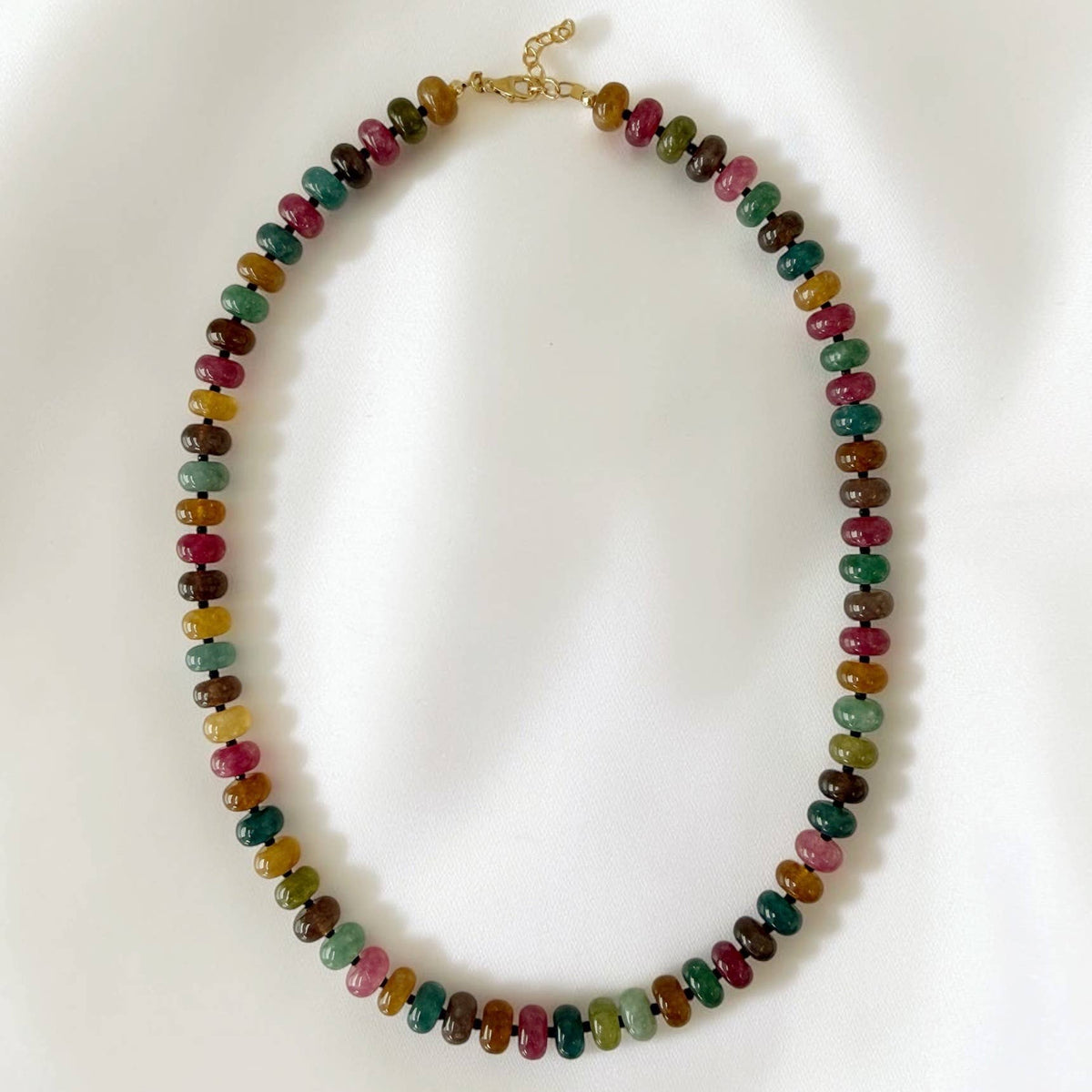 Greer Gemstone Multi Color Beaded Necklace Gold Filled