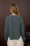 MOCK NECK HALF SNAP BUTTON LONG SLEEVE KNIT TOP