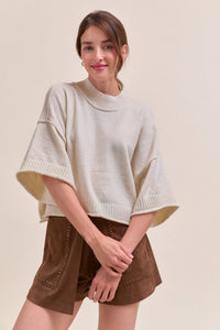 Marled Knit Mock Neck Short Sleeve Sweater