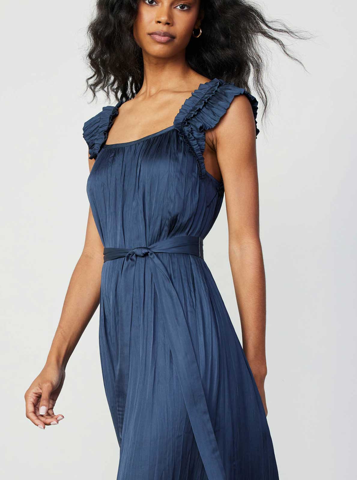 Double-Layer Ruffle Sleeve Crinkle Dress