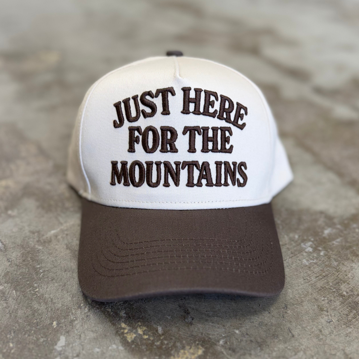 Just Here for the Mountains Embroidered Trucker Hat
