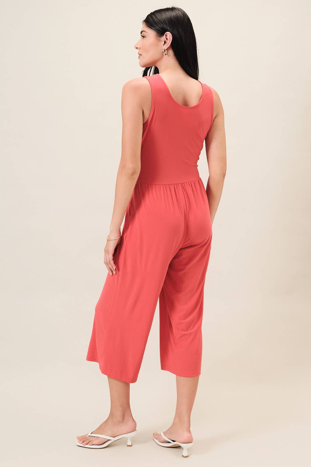 SURPLICE SLEEVELESS WAIST DEFINED CROPPED JUMPSUIT
