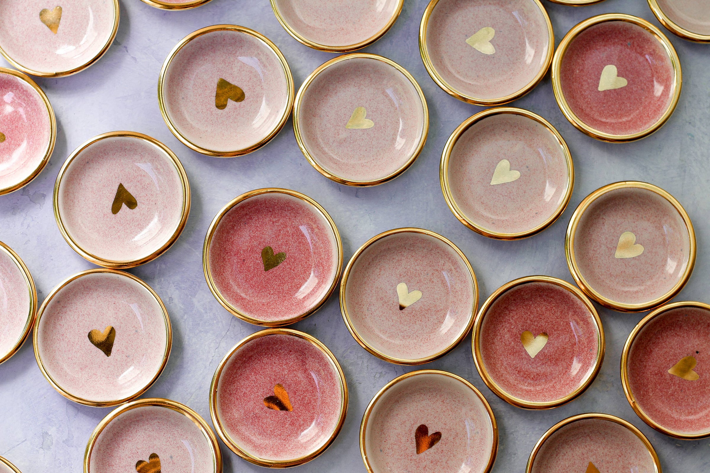 Pink Heart Ring Dish | Handmade Pottery trinket with Gold