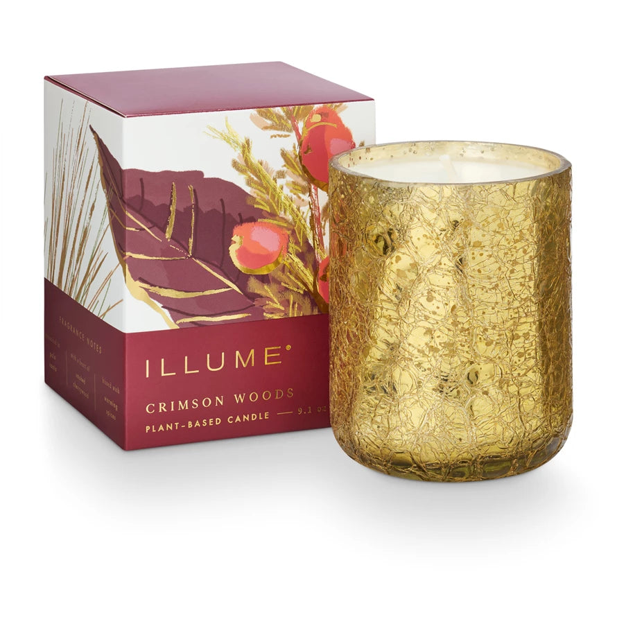 Crimson Woods Small Boxed Crackle Glass Candle