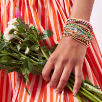 Ashley Small Brass + Crystal Stretch Bracelet Teal + Gold