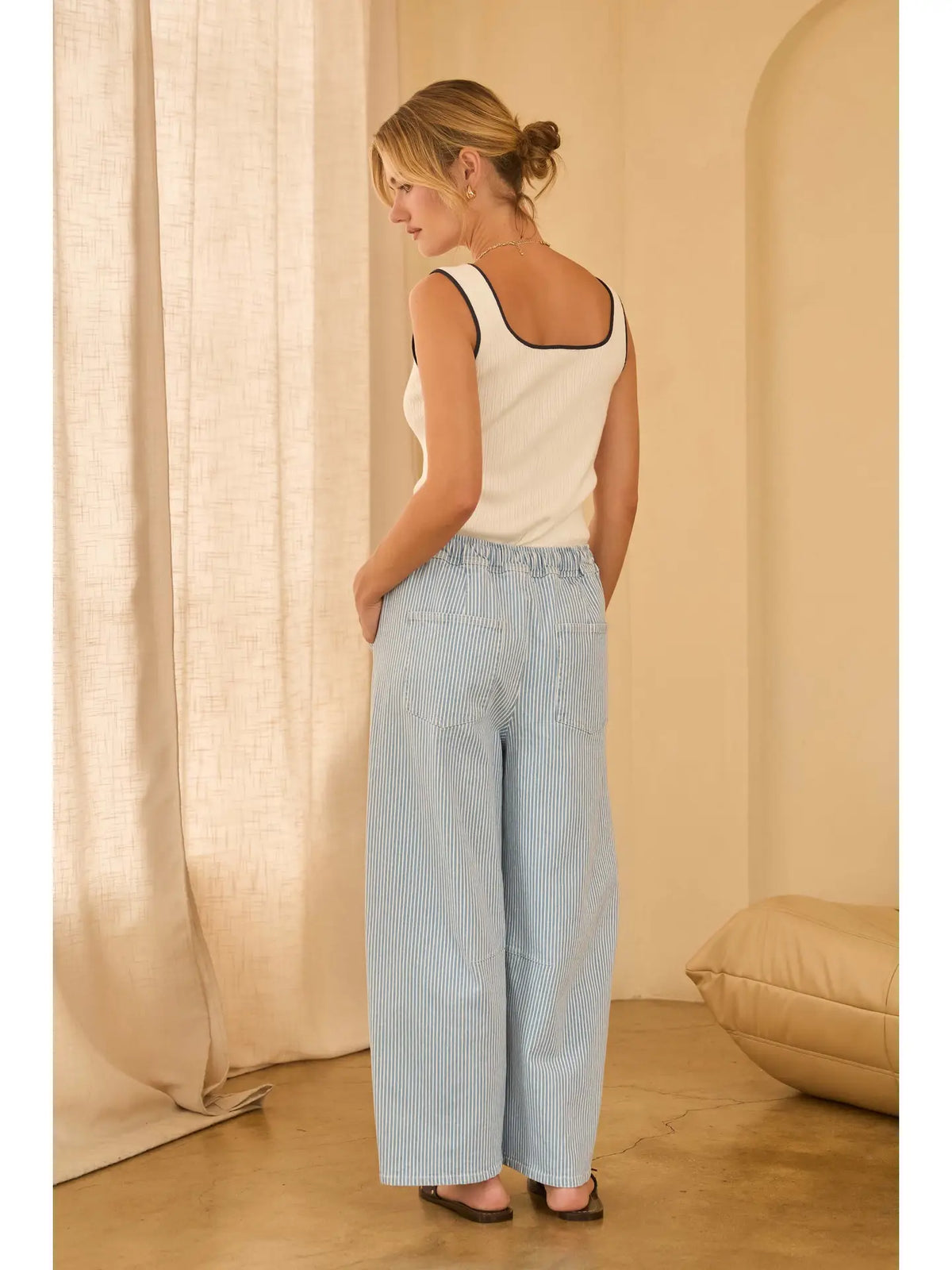 Washed Denim Barrel Pants