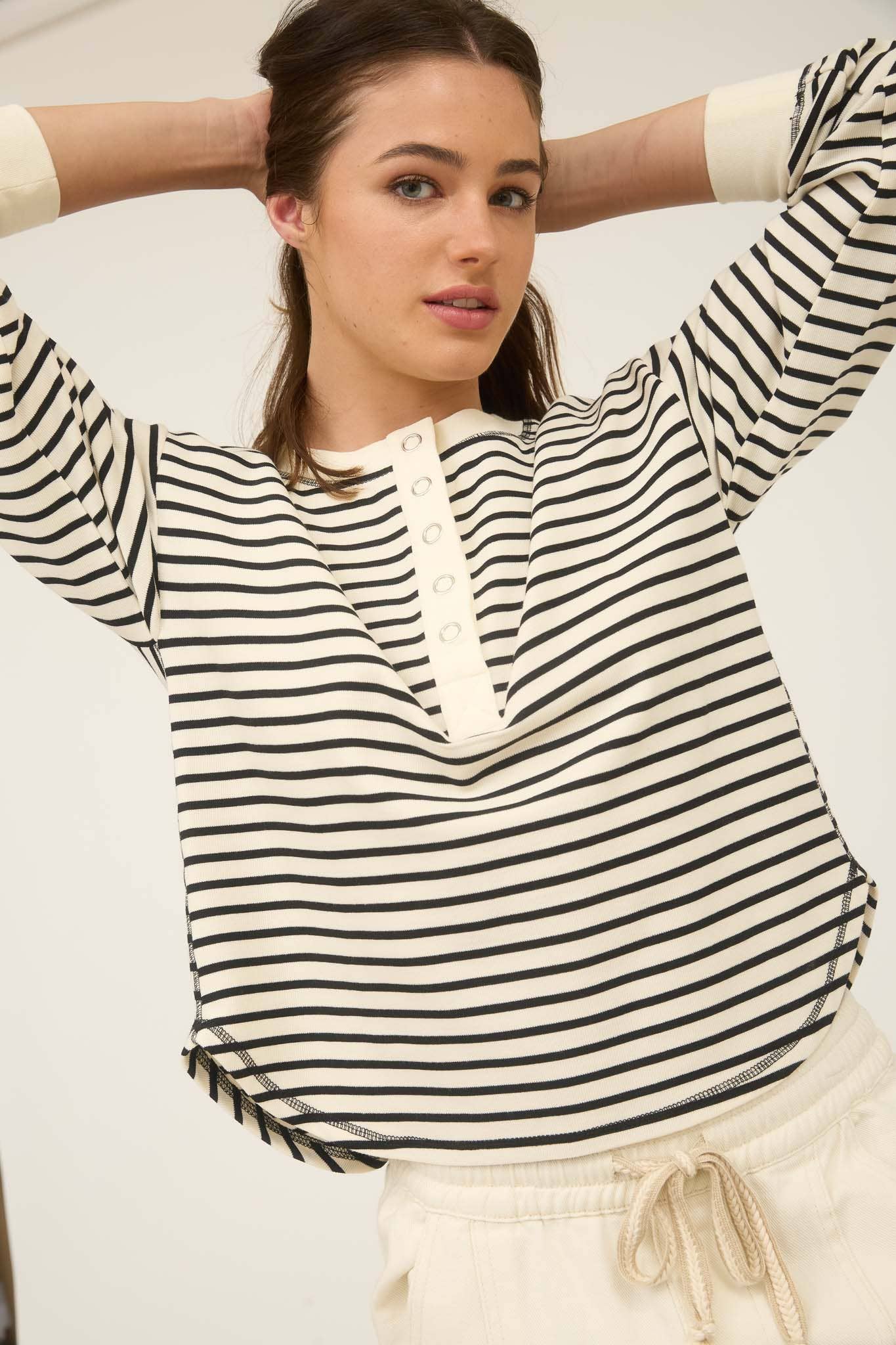 Stripe Snap Button Henley