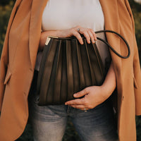 Carrie Olive Pleated Vegan Leather Shoulder Bag