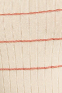 ROUND NECK HALF SLEEVE STRIPE RIBBED TOP