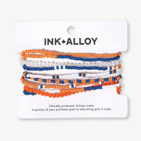 Game Day Color Block Beaded 10 Strand Stretch Bracelets Blue and Orange