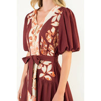 Puff Sleeve Button Front Tie Waist Dress