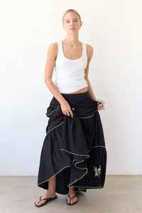 Embroidery Tiered Maxi Skirt