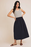 ROUND SCOOPED NECK SLEEVELESS KNIT + WOVEN MIX DRESS