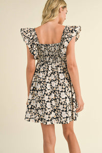Floral Print Ruffles Flutter Sleeve Mini Dress