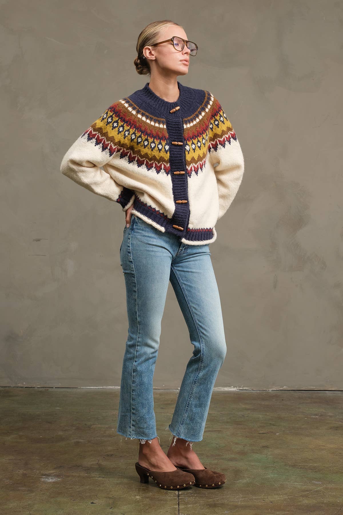 Nordic Pattern Toggle Knit Cardigan