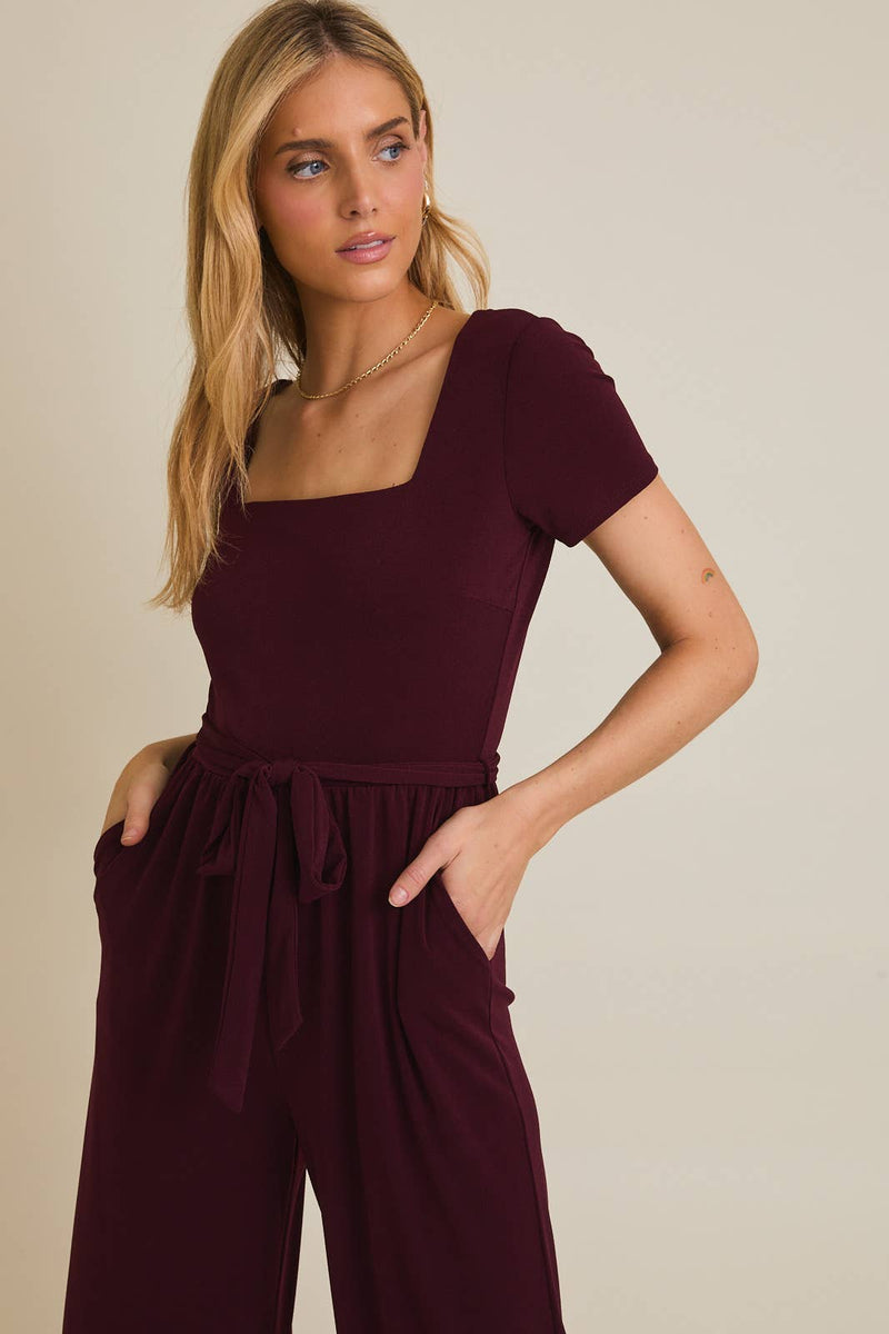 SQUARE NECK WAIST TIE JUMPSUIT
