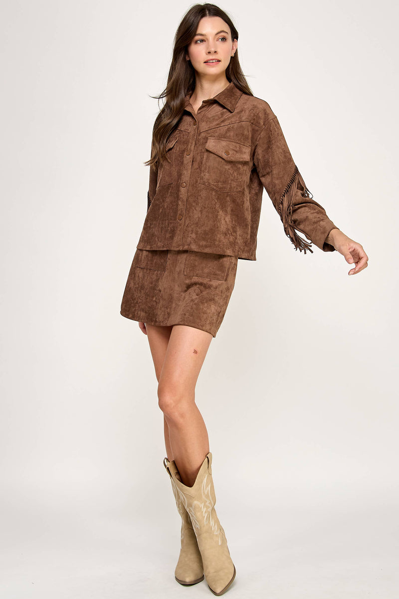 FRONT POCKET SUEDE MINI SKIRT