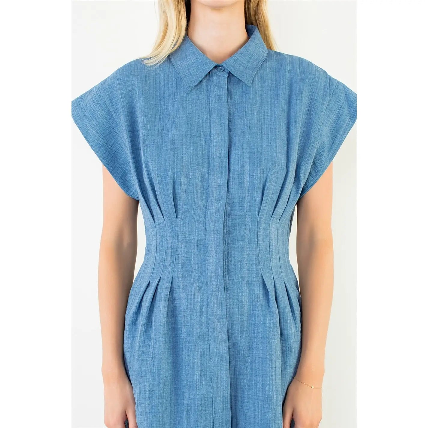 Textured Button Sleeveless Dress