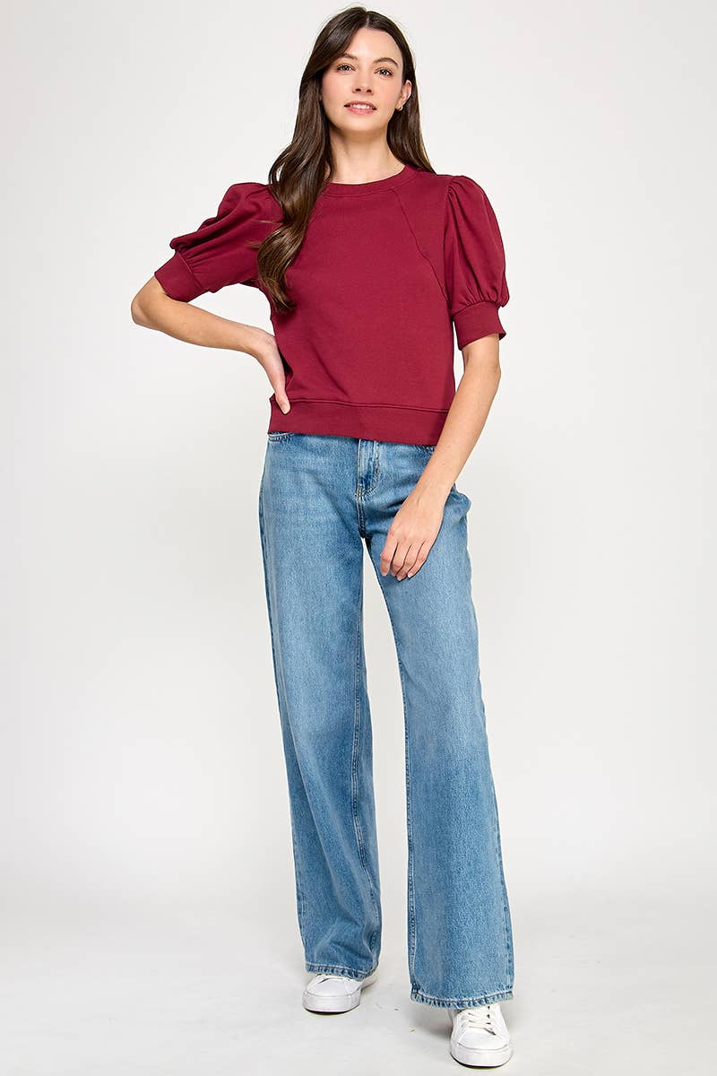 SHORT PUFF SLEEVE SWEATER