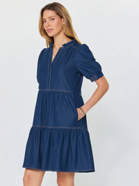 Denim Tiered Short Sleeve Mini Dress