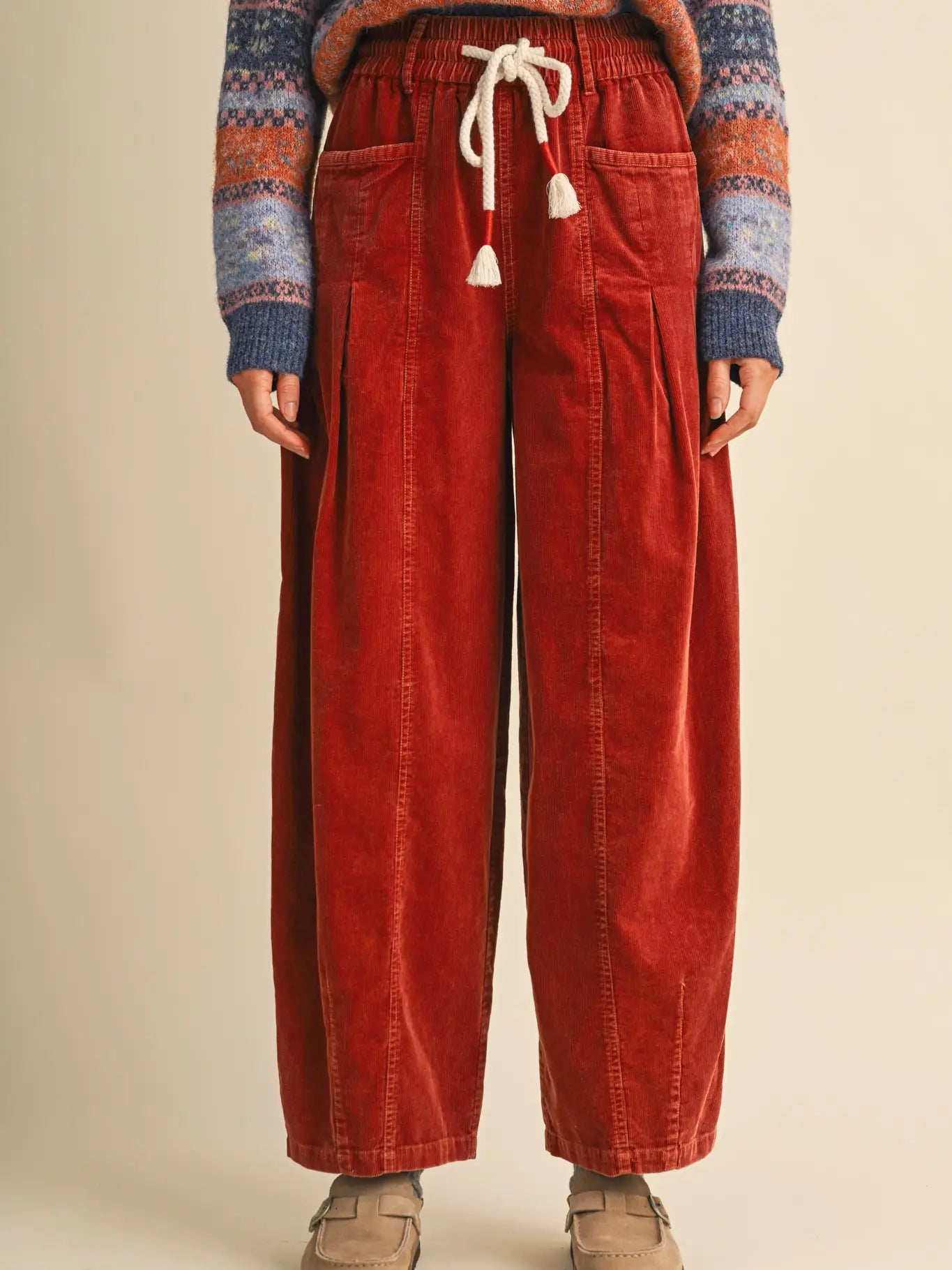 Washed Corduroy Pleated Barrel Pants