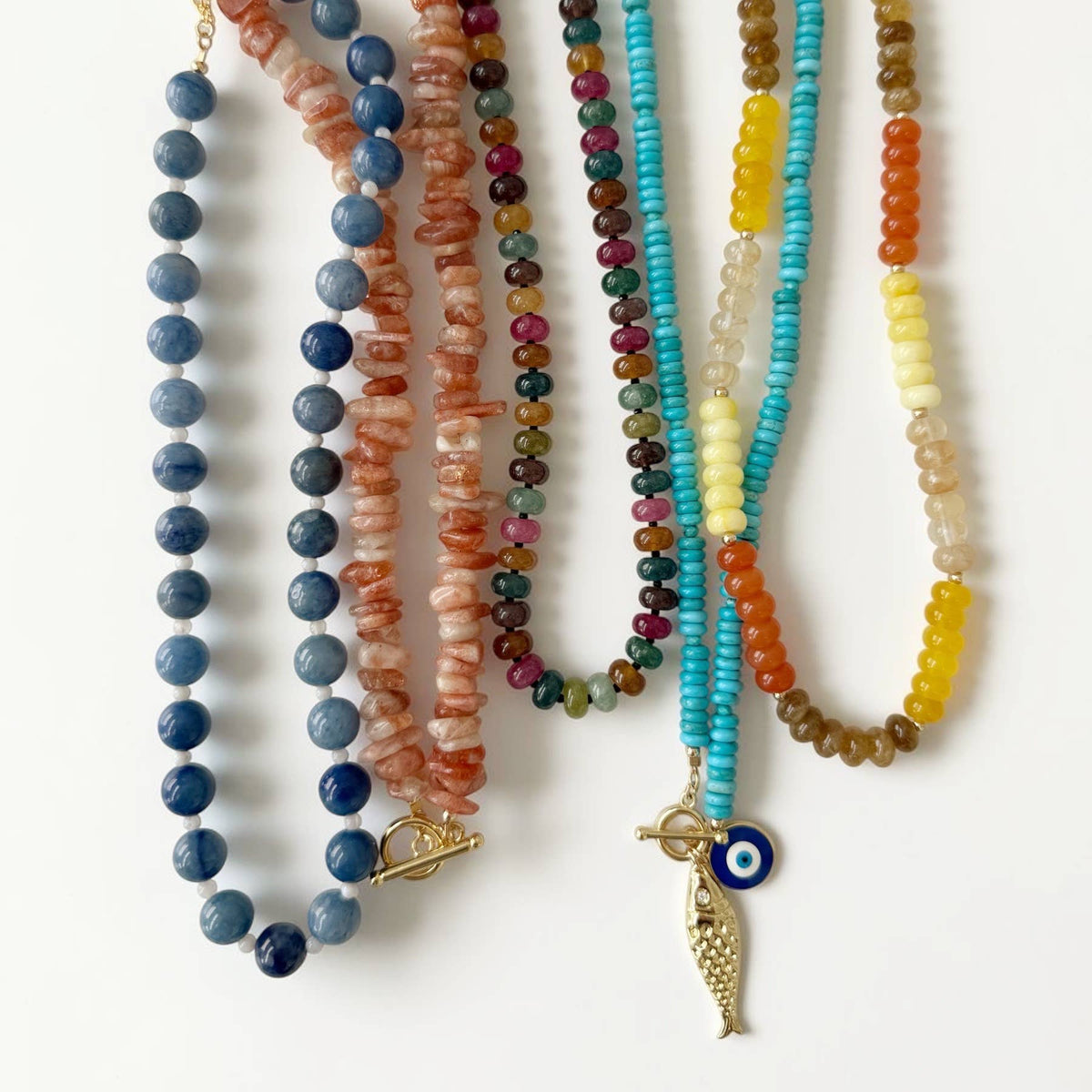 Greer Gemstone Multi Color Beaded Necklace Gold Filled