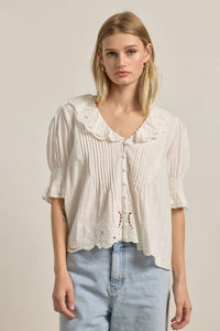 Embroidered Collar Button Blouse