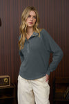 MOCK NECK HALF SNAP BUTTON LONG SLEEVE KNIT TOP