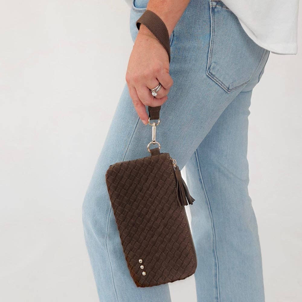 Suede Emma Woven Clutch Wristlet