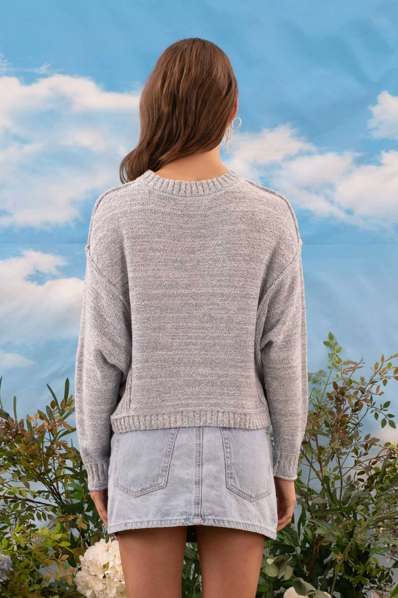 EXPOSED SEAM DROP SHOULDER PULLOVER SWEATER