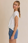 SOLID WOVEN TEE WITH FRONT KNOT DETAIL