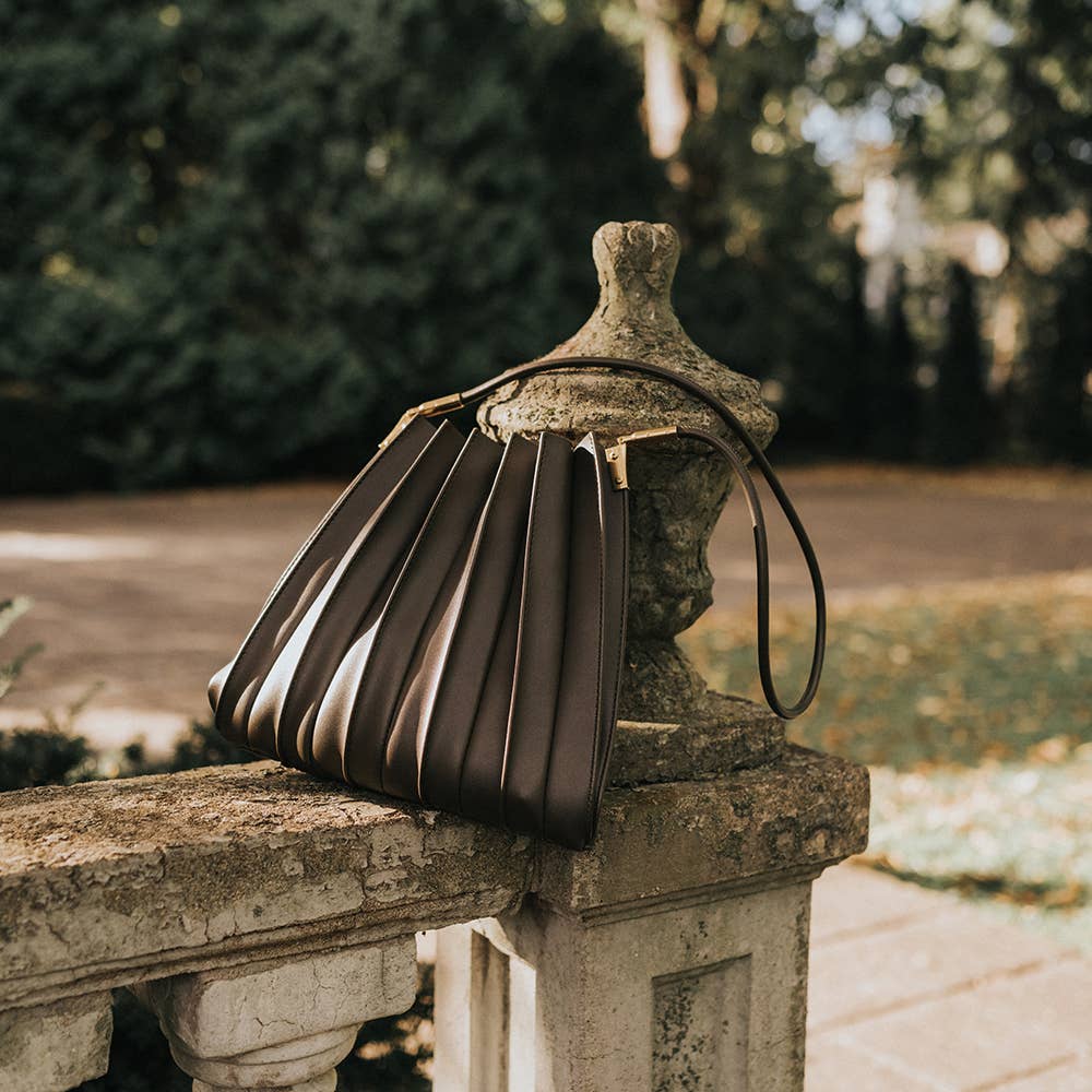 Carrie Olive Pleated Vegan Leather Shoulder Bag