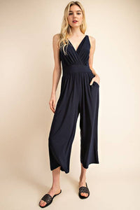 SURPLICE SLEEVELESS WAIST DEFINED CROPPED JUMPSUIT