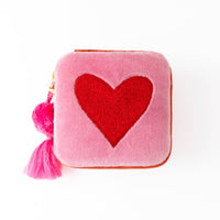 Ariel Heart Velvet Jewelry Box Pink