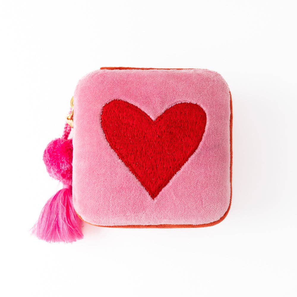 Ariel Heart Velvet Jewelry Box Pink
