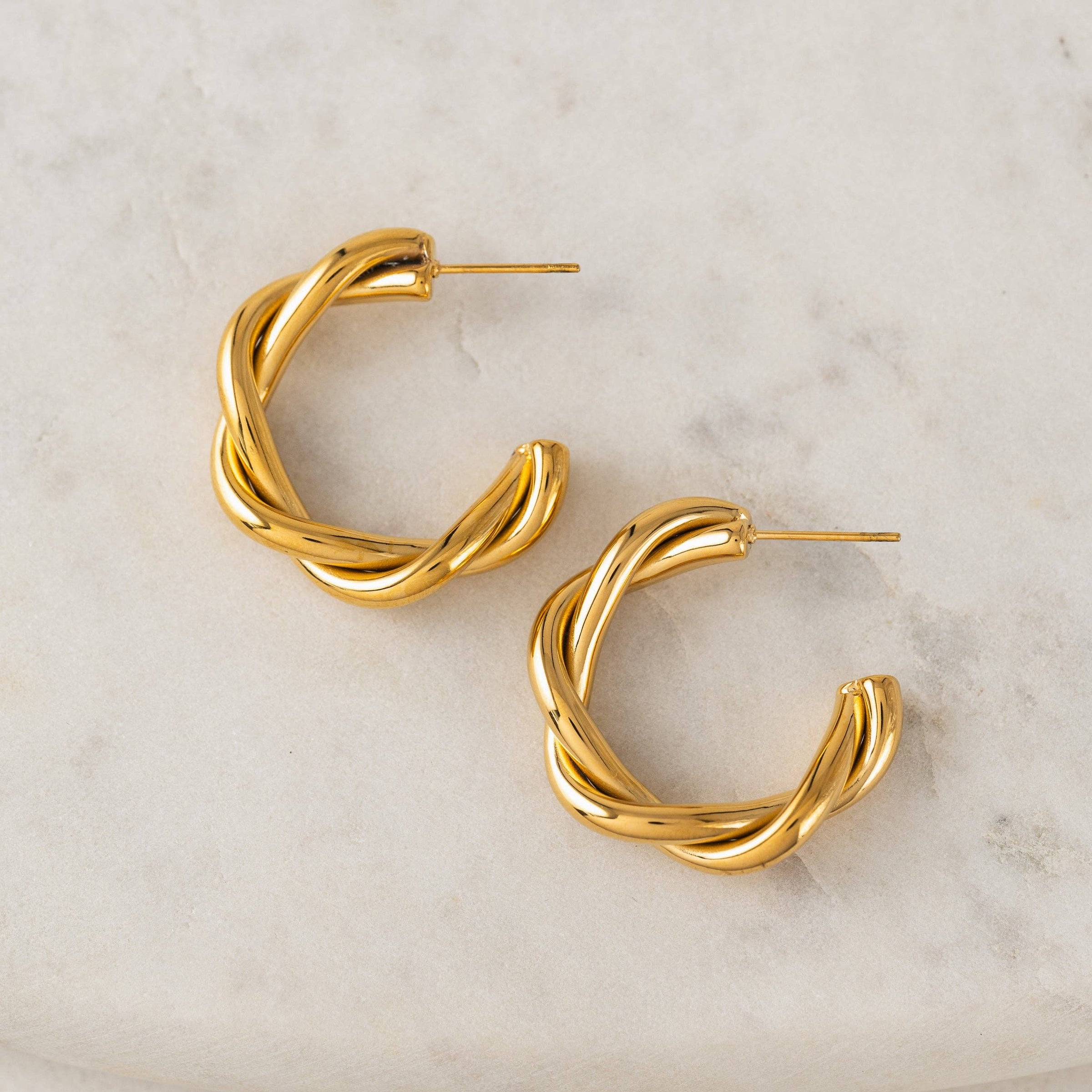 Gigi Earrings | Twisted 18K Gold Hoops | Waterproof Hoops