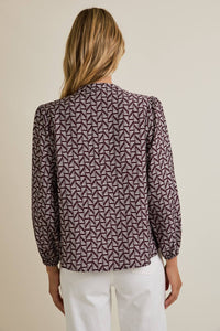 NOTCH NECK PUFF LONG SLEEVE BUTTON UP ABSTRACT TOP