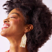 Delilah Zebra Print Beaded Fringe Earrings Ivory + Gold