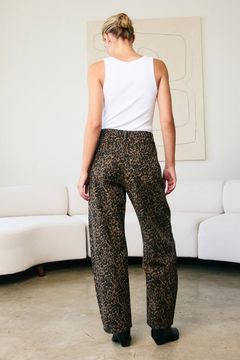 Leopard print barrel pants