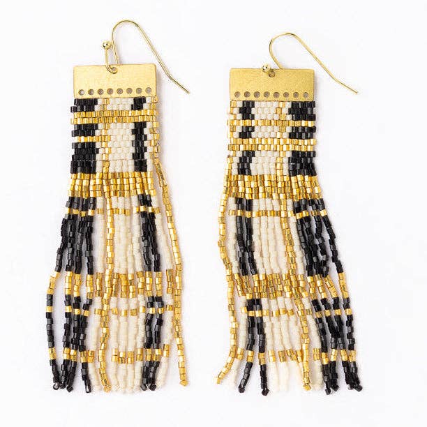 McKenzie Brass Bar Long Fringe Earrings