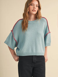 Short Sleeve Sweater Blanket Stitch