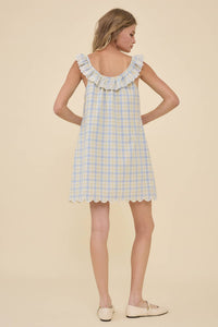 Plaid Embroidered Lace Ruffle Mini Dress