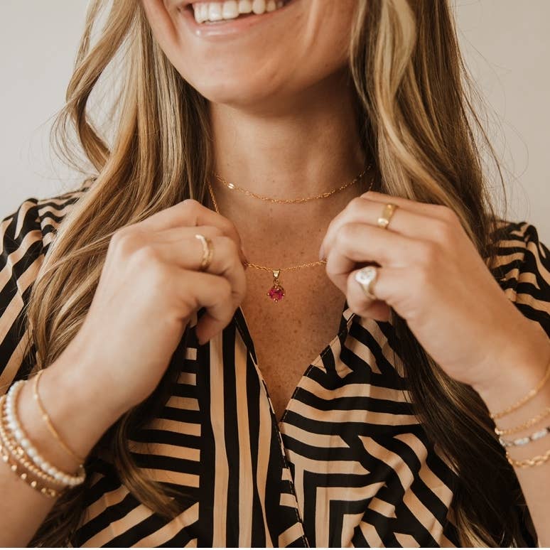 Margot Pink Pendant Necklace Gold Filled