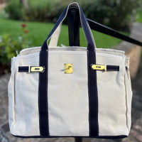 Canvas Tote Bag with Gold Buckle Hardware 