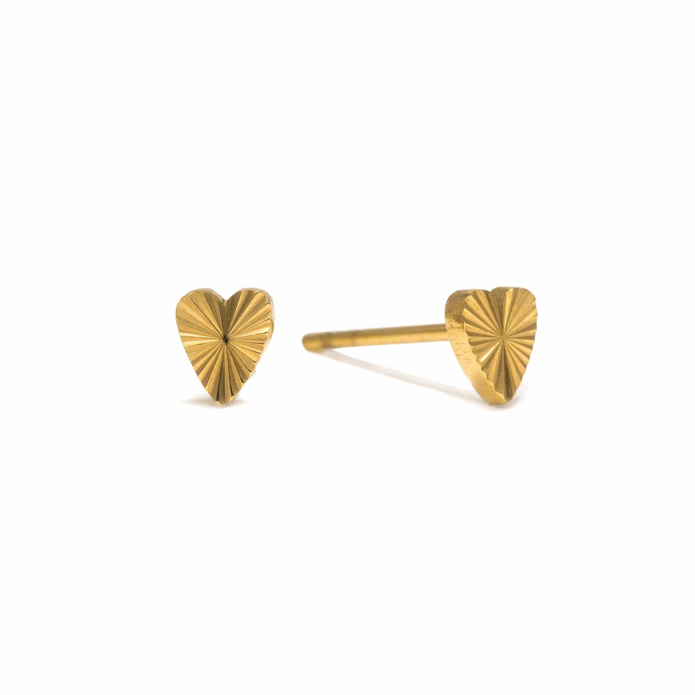 Fluted Heart Stud Earrings | Gold Studs | Waterproof Jewelry